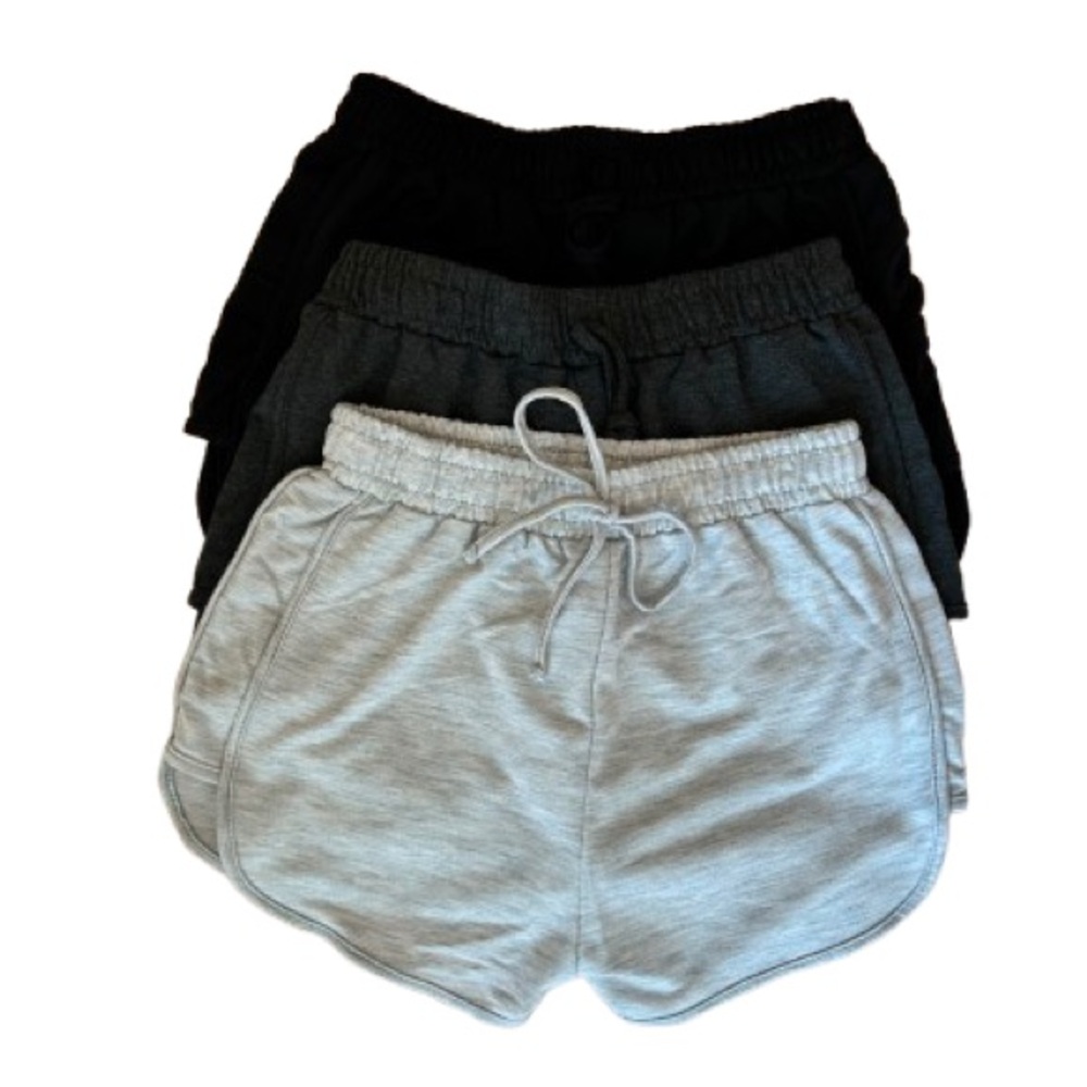 3 pack Black, Gray, and dark gray Athletic Shorts with Elastic Waistband